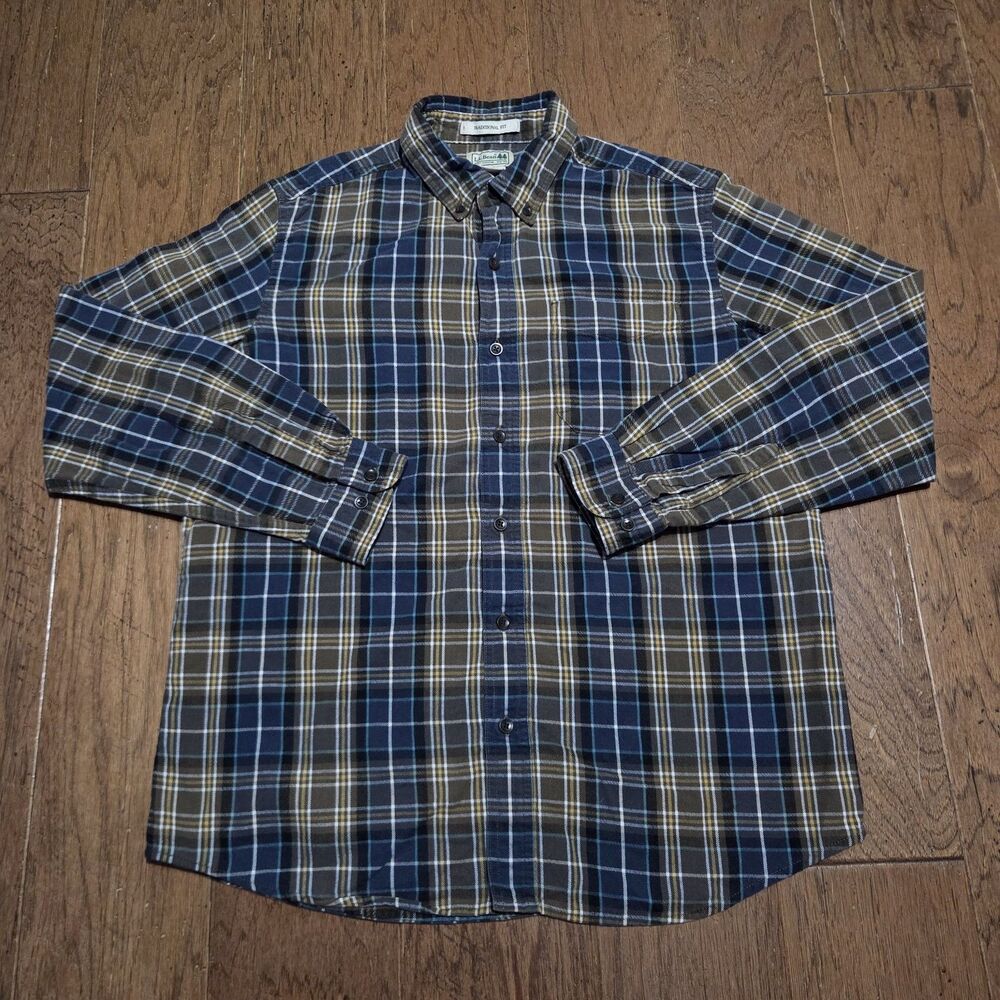 LL Bean Flannel Button Down Shirt Mens M Multicolor Tartan Scotch Plaid